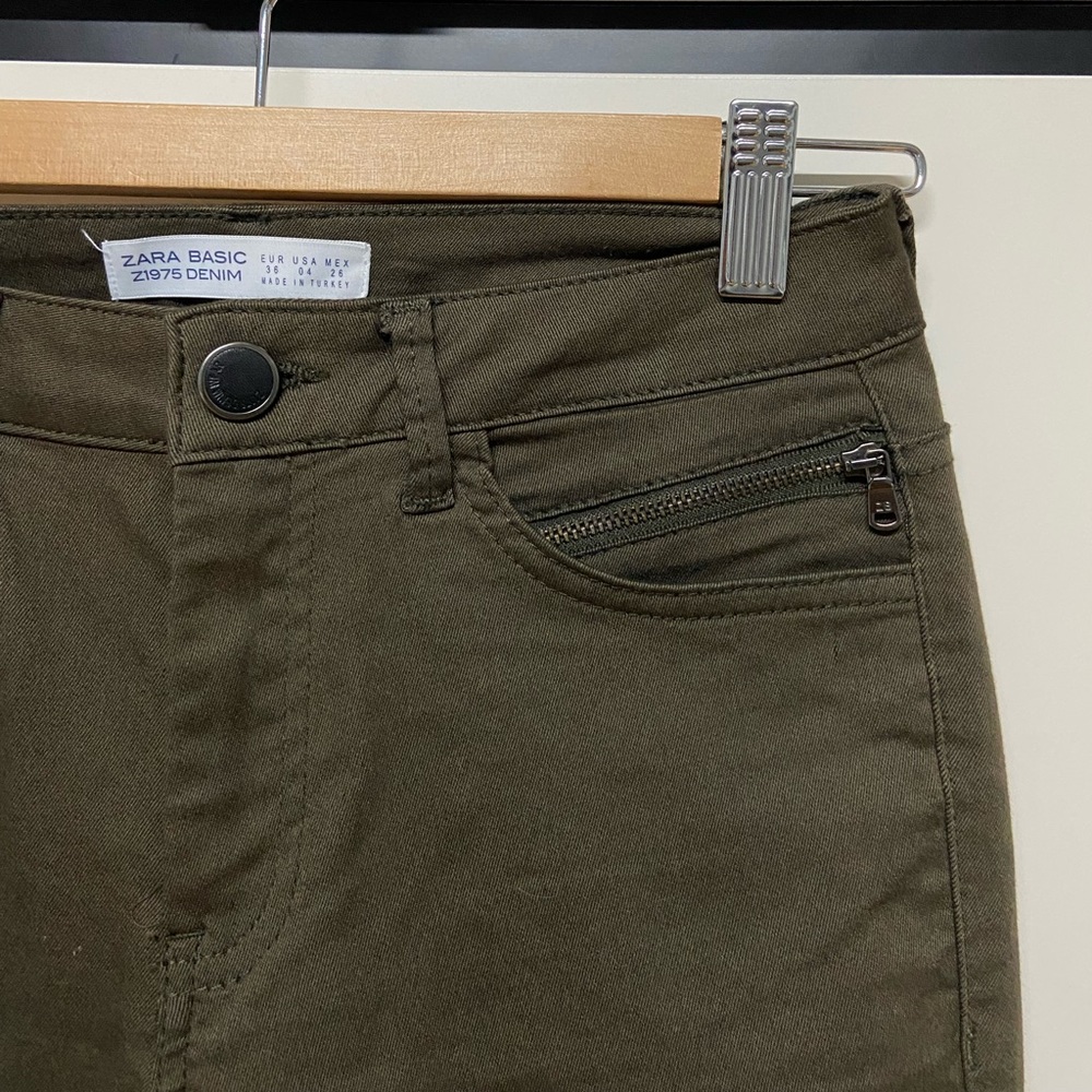 Women's Stretchy Denim Pants - Olive Green - US 4 - Business Casual - ZARA